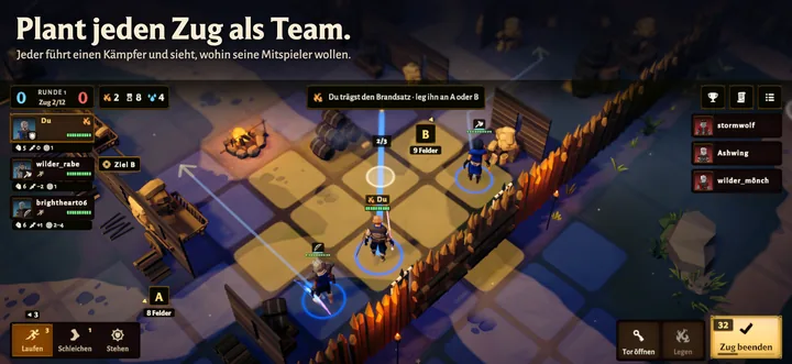 Drei Kämpfer eines Teams mit ihren geplanten Wegen